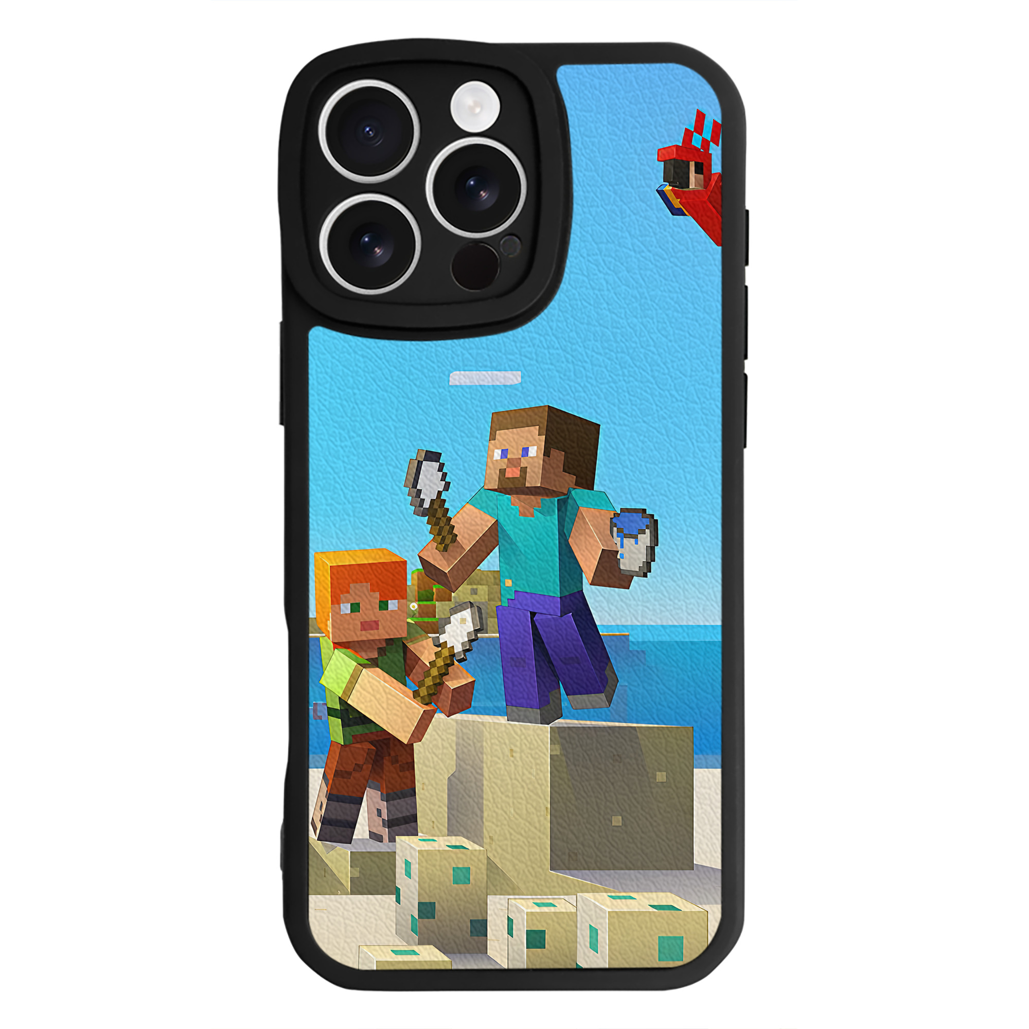 （画像用） マインクラフト ブロックの世界 Minecraft MC Block world 【iPhone 16シリーズ対応】シリコンスマホケース（レザー調） 材質：シリコン